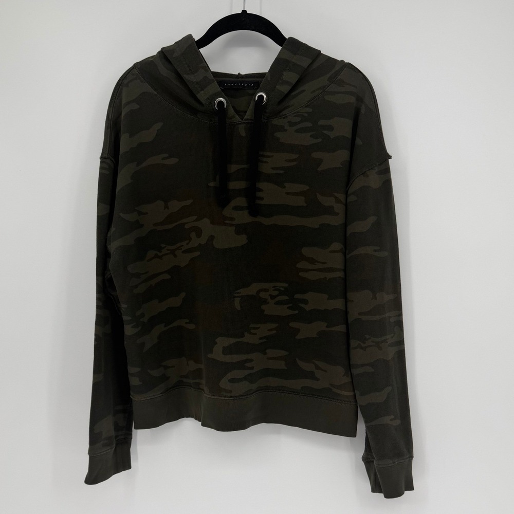 Sanctuary Womens Camo Print Cotton French Terry Hoodie Sweatshirt Olive Green